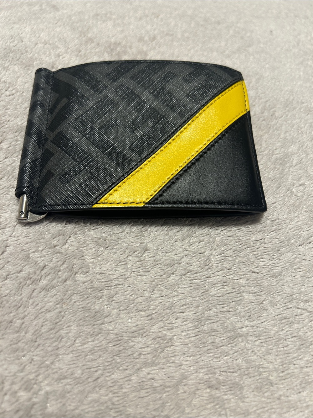 Men's Authentic Fendi Black and Yellow Leather Money Clip Wallet
